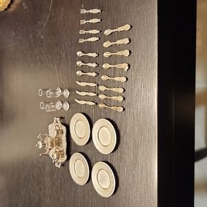 Miniature dollhouse silver dining set